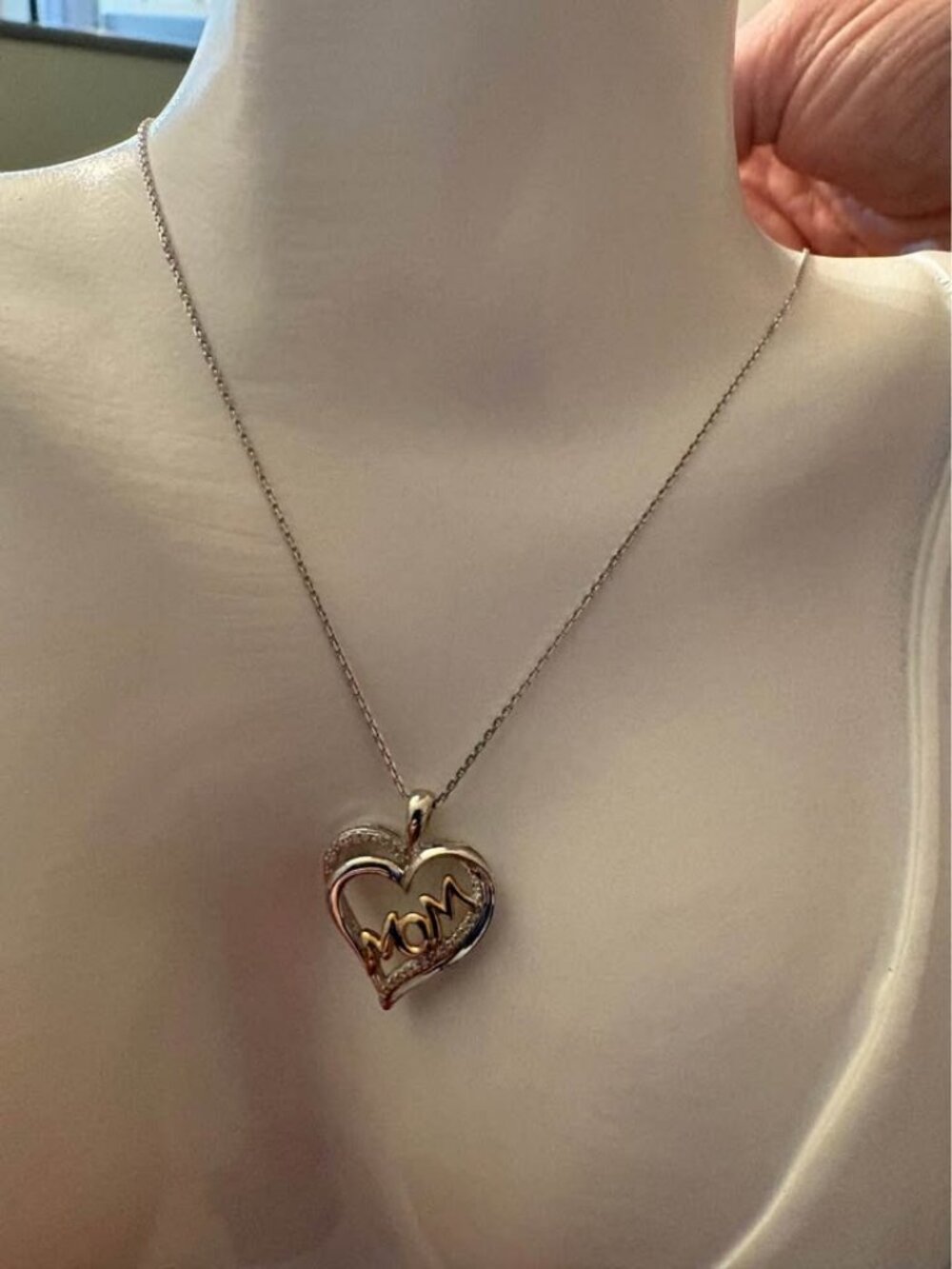 Sterling Silver 0.25 CTTW Natural Diamond Mom Heart Necklace 18 inch